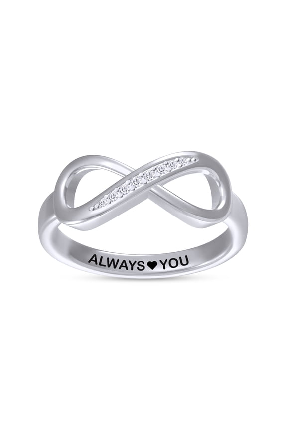 Infinity Promise Ring for Women | Round Lab Created Moissanite "Always Love You " Stackable Wedding Bands Ring | 14K White Gold Over Sterling Silver Jewelry Gifts For Her (0.05Cttw)-4