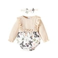 thumbnail image 1 of ZAXARRA Bébé Filles Casual Col Rond Papillon à Manches Longues Imprimé Patchwork Romper avec Bandeau, 1 of 8
