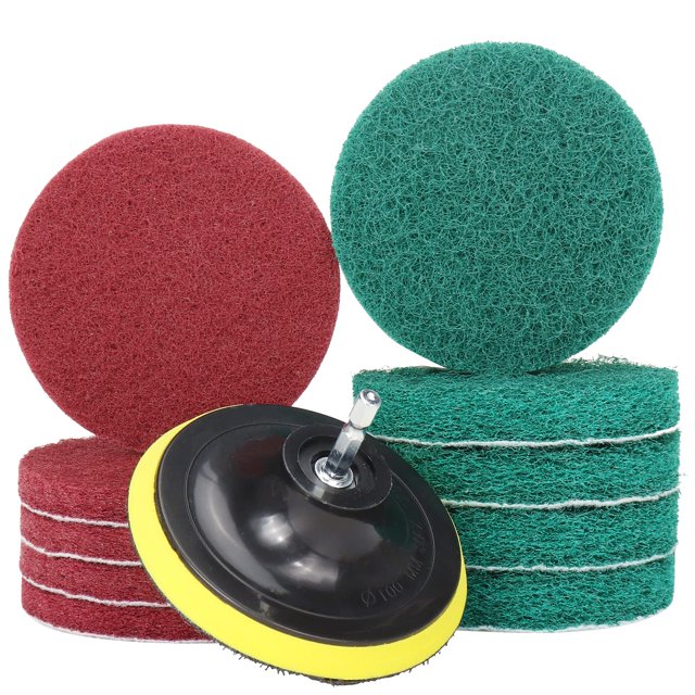 Estropajos eléctricos con cepillo para taladro de 4 pulgadas - Limpiador resistente para bañeras y azulejos - Kit de limpieza para el hogar Incluye accesorio para taladro 5 estropajos rojos y 5 verdes