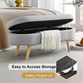 thumbnail image 4 of Oval Storage Ottoman Bench, 43.5 Inches Linen Fabric Upholstered Entryway Bench with Safety Hinge and Solid Wood Legs, Flip Top Ottoman Stool Footrest for Living Room/Bedroom/End of Bed, Grey, 4 of 7