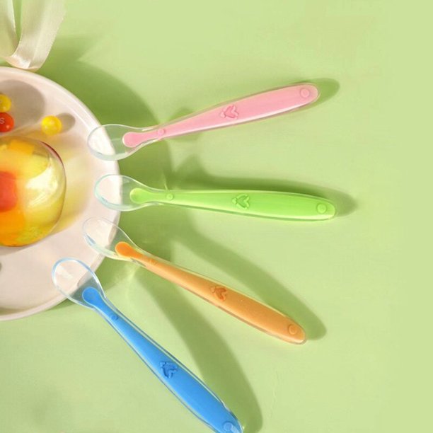 New Baby Soft Silicone Spoon Candy Color Temperature Sensing Spoon Children Food Baby Training Feeding Tools Baby Spoonpink He Qiyong unisex
