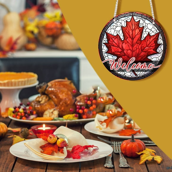 WIZUTIZ Round Acrylic Canadian Maple Leaf Decoration Glass Pendant Home Wall Hanging Home Needs Fade Resistant