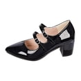 thumbnail image 5 of Mary Jane Shoes Women Casual Leather Pointed Double Buckle Straps Block Heel Pumps Shoes Elegant Dressy Heels Black Size 6, 5 of 5
