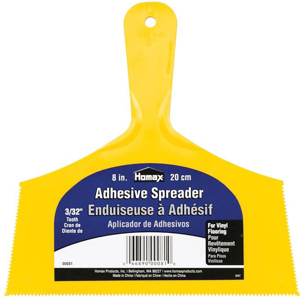 Homax Plastic Adhesive Spreader, Yellow, 8 inch, 3/32 inch Blade Notch