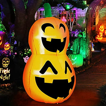 TURNMEON 4 Foot Halloween Inflatables Stacked Pumpkins Blow Up Outdoor Halloween Decoration Jack-O-Lantern Pumpkin Inflatable with LED Lights Halloween Yard Outdoor Indoor Home Party Garden Lawn Decor