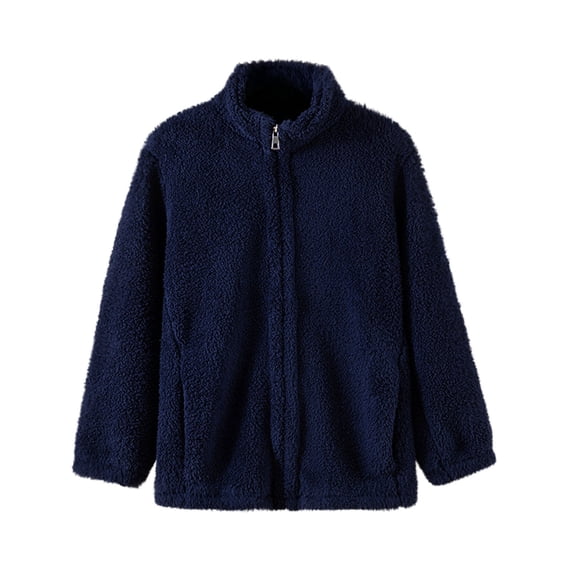 Zpanxa Women's Thick Fleece Jacket with Stand Collar Zip Up Long Sleeve Solid Color Warm Winter Casual Outerwear No Hood