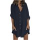 thumbnail image 2 of ICHUANYI Clearance Women's Shirt Dress Short Mini Dress 3/4 Sleeve Solid Color Patchwork Shirt(Dark Blue, L) ICHUANYI WER2023081001329, 2 of 8