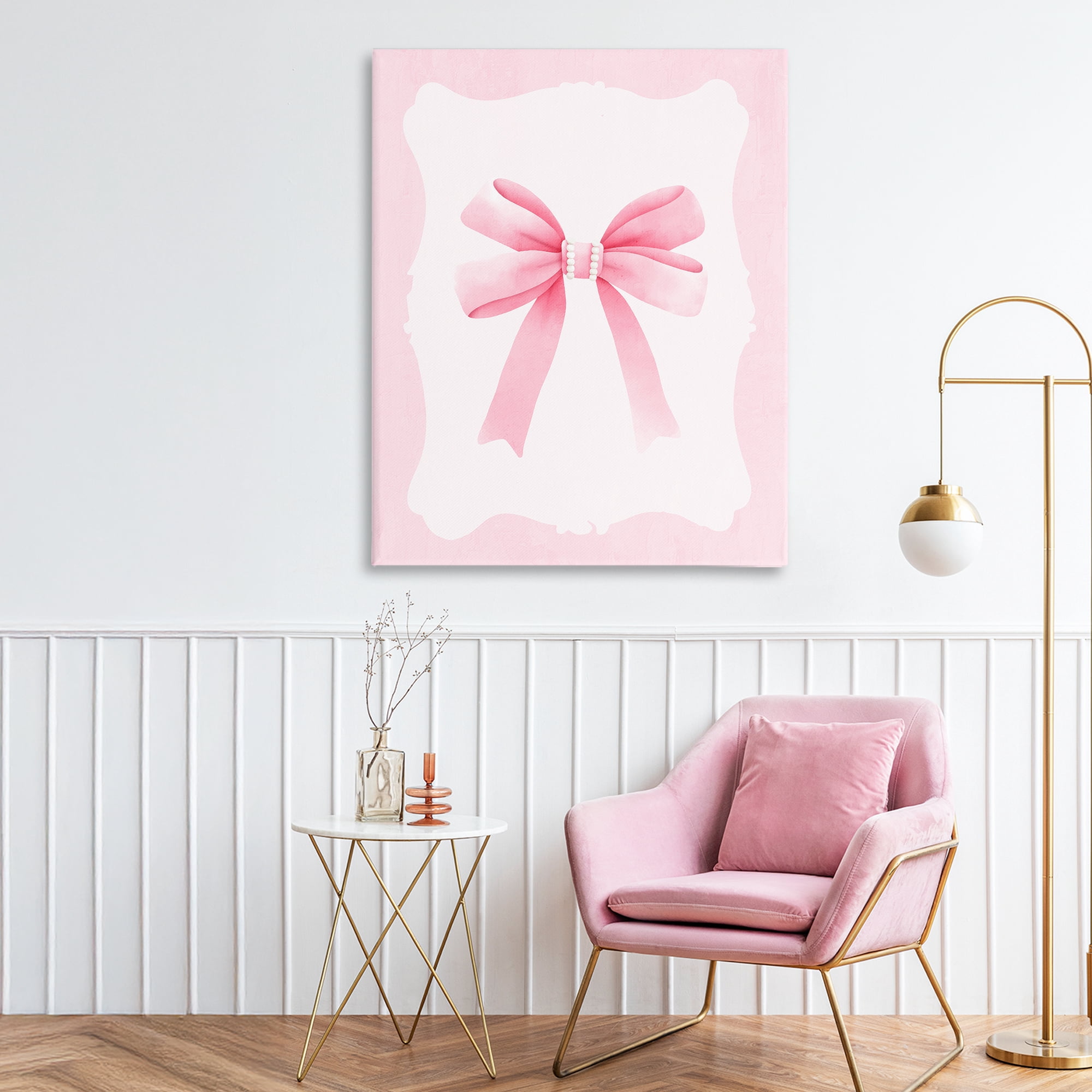 Stupell Industries Feminine Bow with Pearls Canvas Wall Art, design by Kim Allen