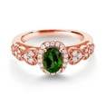 thumbnail image 2 of Gem Stone King 18K Rose Gold Plated Silver Green Chrome Diopside and White Moissanite Engagement Ring for Women | 0.88 Cttw | Oval 7X5MM | Gemstone Birthstone | Size 8, 2 of 3