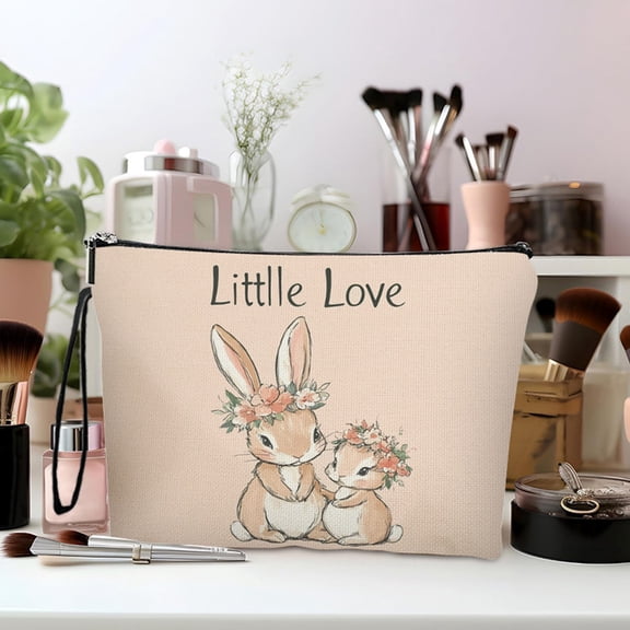 Kumdkd Easter Bunny Makeup Bag - 9.8x6.7in Foldable Travel Organizer with Anti-Skid Zipper, Portable Storage Pouch for Cosmetics, Accessories & Holiday Decor