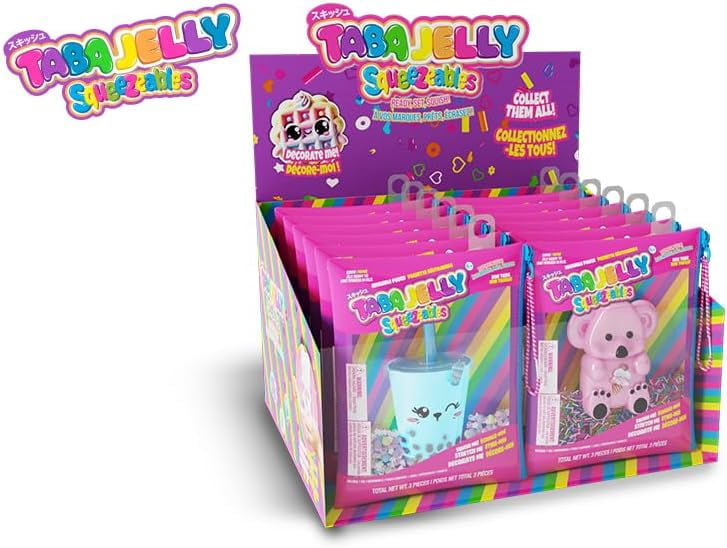 Squeezy Bubble Tea Cup Series 3 Bella Bobba, Pink Decorative Toy with Donut Charm, 1 Pieces