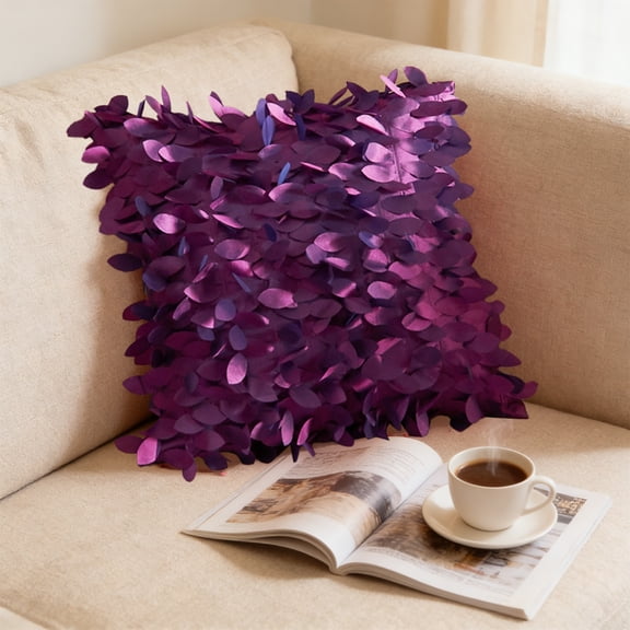 Throw Pillow Cover 18x18 Inch,3D Leaf Textured Cushion Case with Hidden Zipper Soft Touch Decorative Design,Square Sofa Pillowcase for Living Room Bedroom Hotel Couch Spring Home Decor-Purple