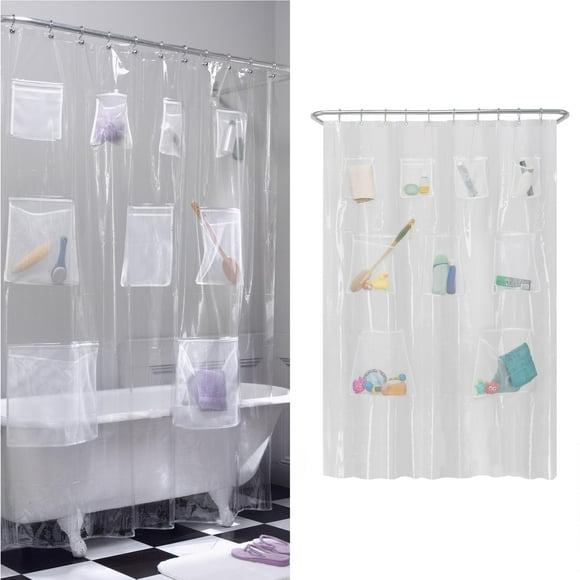 Zenna Home Doublure de Rideau de Douche Transparente avec 9 Poches de Rangement, Organisateur de Salle de Bain Transparent pour Douches et Baignoires, Doublure en PEVA Imperméable, 70 x 72 Pouces