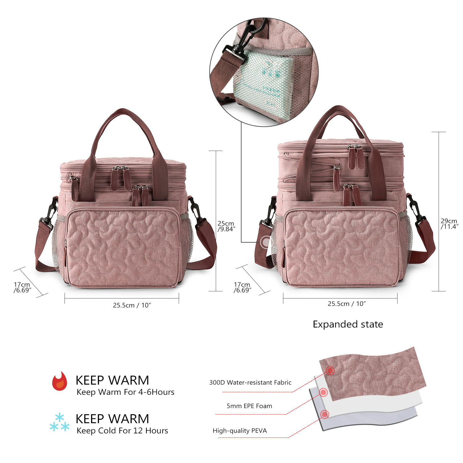 Lunch Bag for Women Men Double Deck Expandable Lunch Box,Large Lunch Bags,Leakproof Lunch Box Cooler Bag