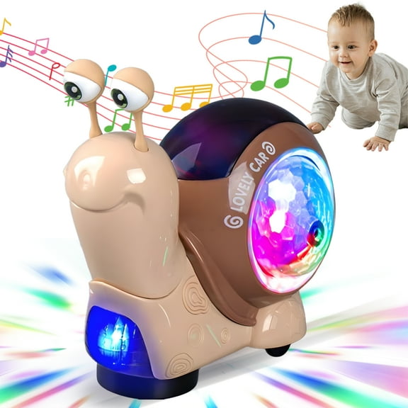 Baby Toddler Electric Luminous Snail Toy, New Baby Toddler Electric Snail Toy Cute Electronic Animal Crawl, Play Music, Light-Up Walking Dancing Moving Interactive Sensory Toy (Yellow)