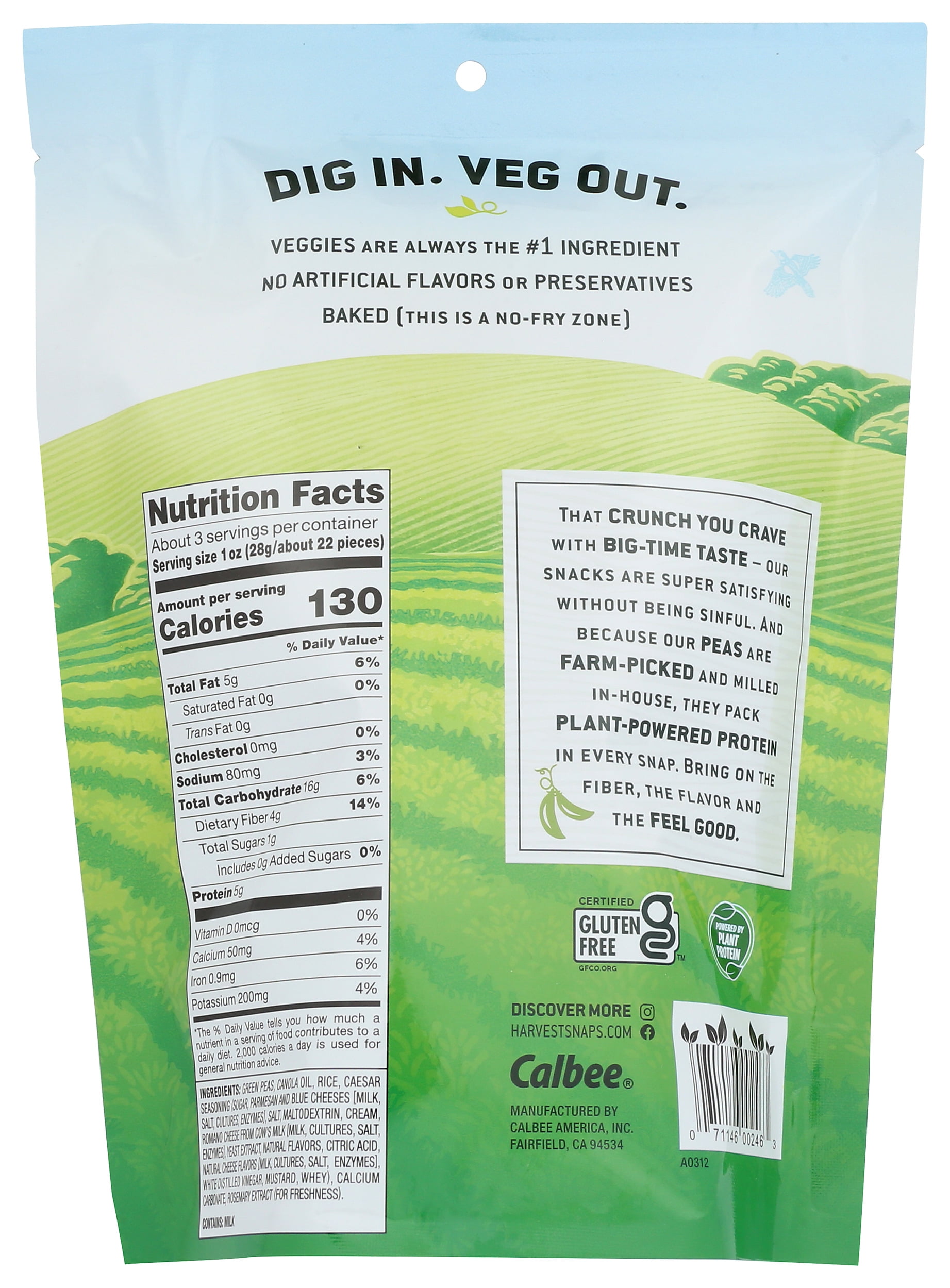 Harvest Snaps Veggie Chips | Caesar | 3.3 oz Bag, Case of 12