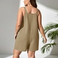 thumbnail image 6 of IROINNID Clearance Jumpsuit Shorts for Women Plus Size Summer Solid Sleeveless Suspender Short Jumpsuit,Khaki, 6 of 7