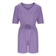 thumbnail image 6 of UVEASISHA Solid Shorts Rompers for Women V Neck Short Sleeve Knit Drawstring Jumpsuits One Piece Summer Casual Outfits Purple XL, 6 of 8
