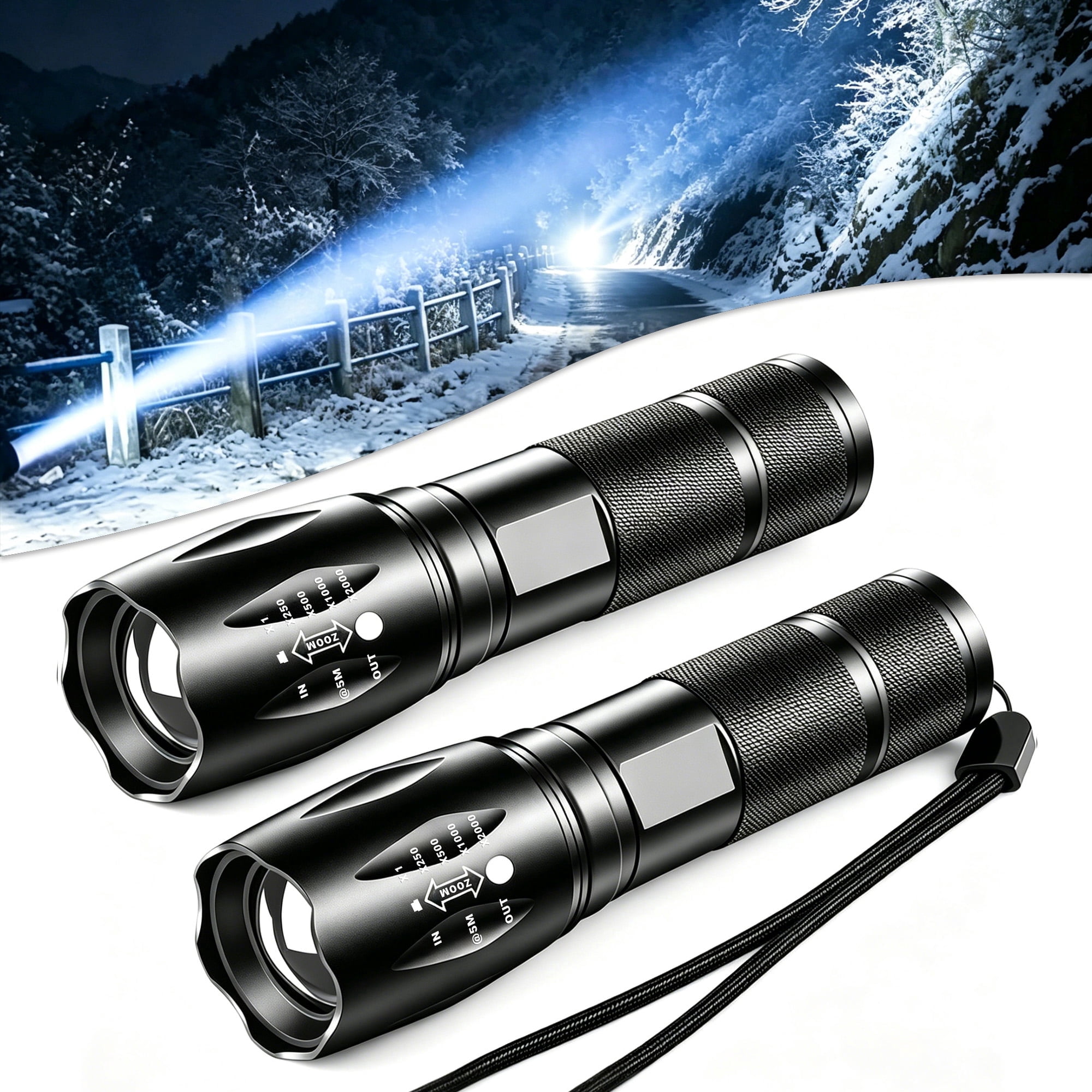 DAYBETTER 2 Pack Led Flashlight, Small Tactical Flashlight Battery Powered, 5 Modes, Zoomable, for Camping, Hunting, Home & Emergency (Batteries not Included)