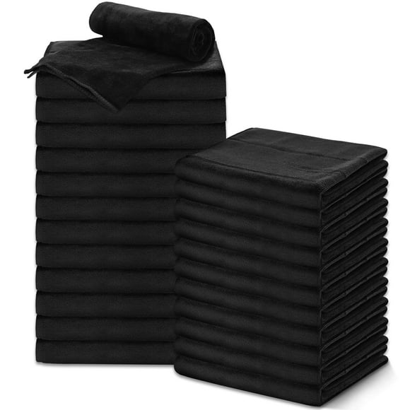 24 Serviettes de Salon, Serviette de Barbier en Microfibre en Vrac, (16x29 Pouces) Chiffon de Séchage Super Doux Noir pour Gym, Bain, Spa et Soins de Beauté à Domicile (Non Imperméable)