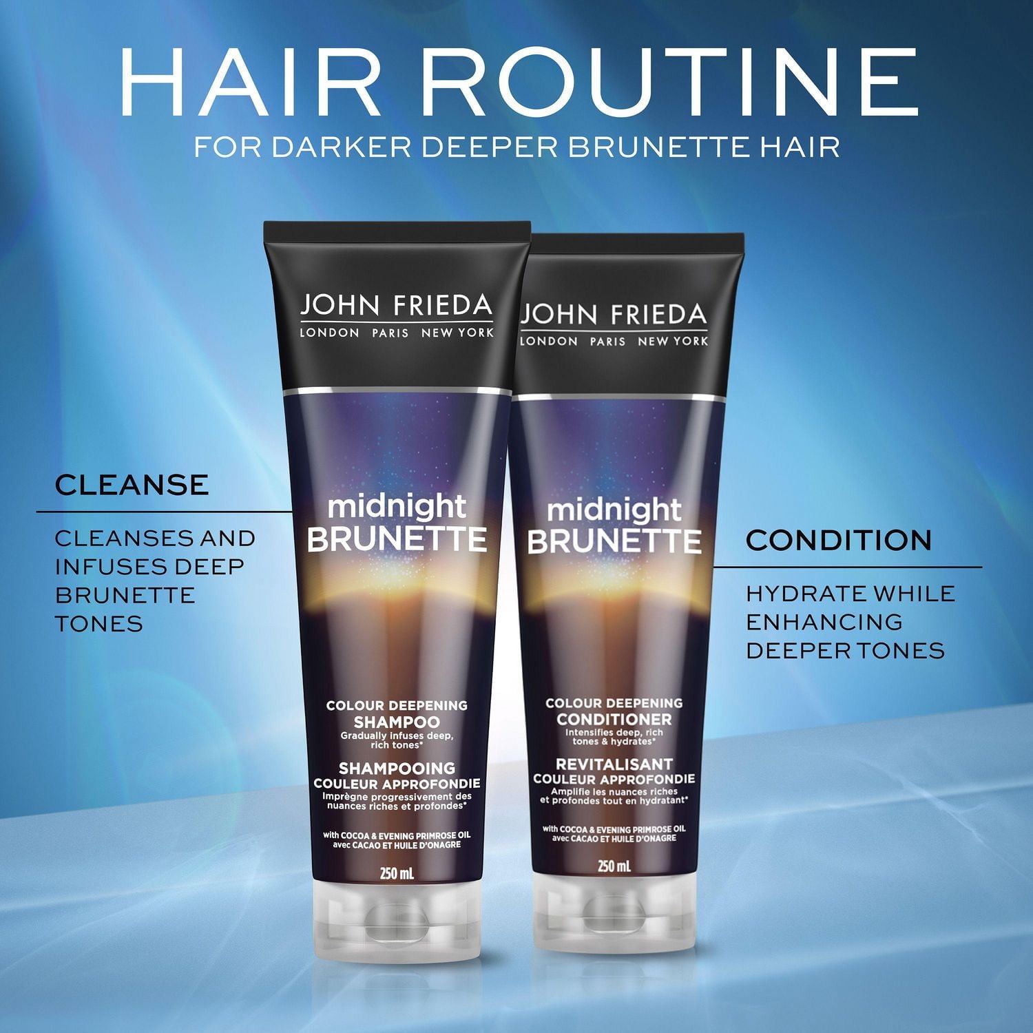 John Frieda Midnight Brunette Colour Deepening Shampoo, for Soft Rich Hair, 250 mL