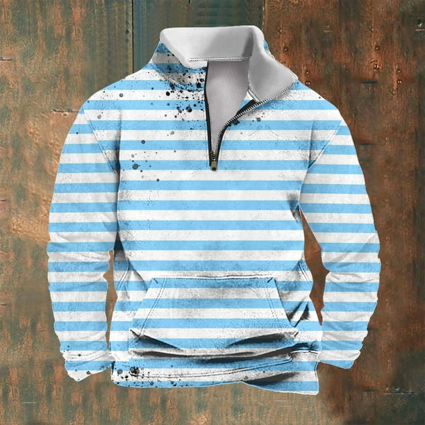 Sudadera sin capucha para hombre, informal, a la moda, con cuello alto, estampado, cremallera, jersey de manga larga, blusa de poliéster para hombre