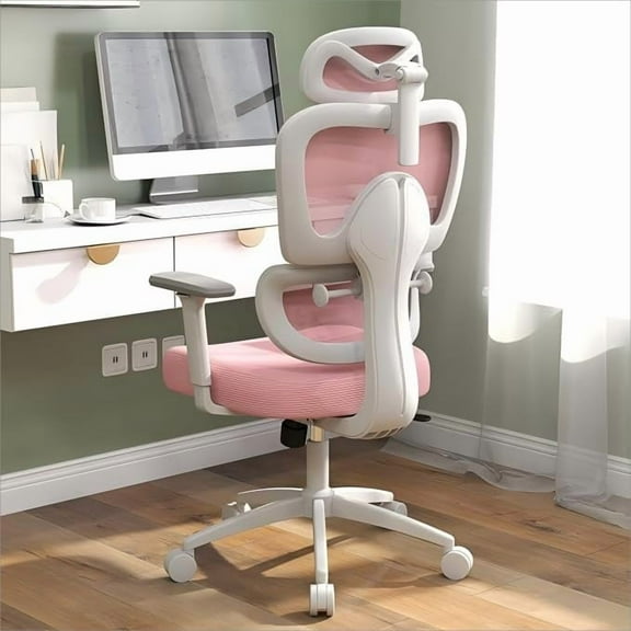 ZHIBO Ergonomic Office Chair with Lumbar Support, 3D Arms, Headrest, Pink