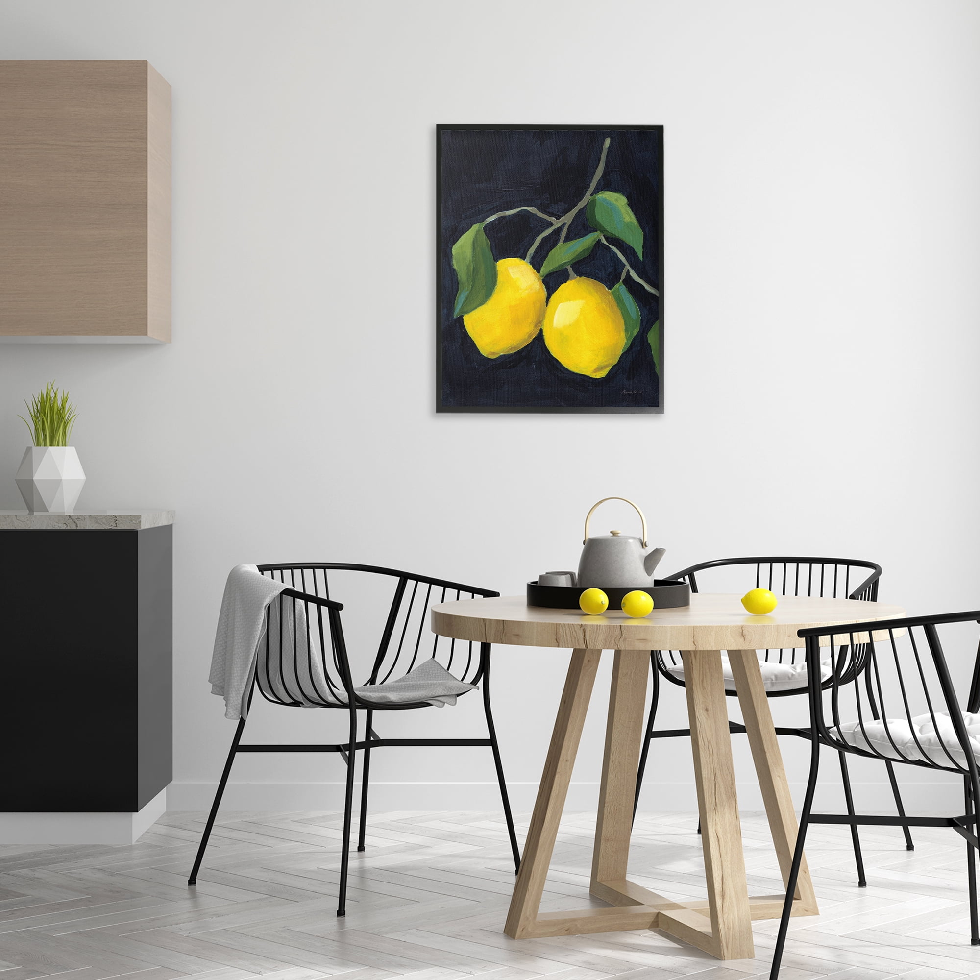 Stupell Industries Two Lemons on Black Food & Beverage Painting Black Framed Art Print Wall Art, 24 x 30