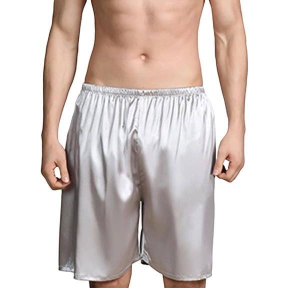 TEAJOPSUU Summer Plus Size Pajama Shorts for Men Lightweight Ice Silk Sleep Shorts 5 Inch Elastic Waist Solid Color Pajama Bottoms Silver