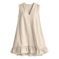 thumbnail image 4 of Horkkom Linen Dress Women V Neck Solid Color Sleeveless Summer Dresses Beach Casual Flowy dresses, S-2XL, 4 of 7