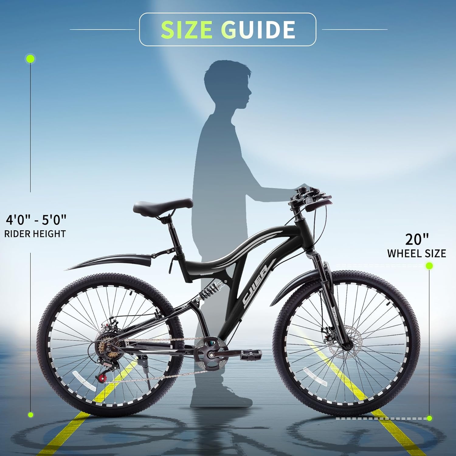 DEYGIA Boys Mountain Bike 20 inch,7-Speed Kids Bike, Full Suspension MTB, High-Carbon Steel Frame, Dual Disc Brakes, Bicycle for kids Outdoor Adventure