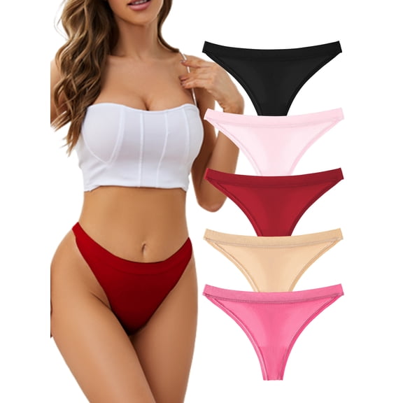GaaiKei Cotton Thongs for Women Seamless Hipster Low Rise Breathable Invisible Panties No Show Underwear 5-Pack,Size 7