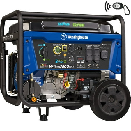 Westinghouse WGen7500DFc Dual Fuel Portable Generator 9500 Peak Watts & 7500 Rated Watts with CO Sensor