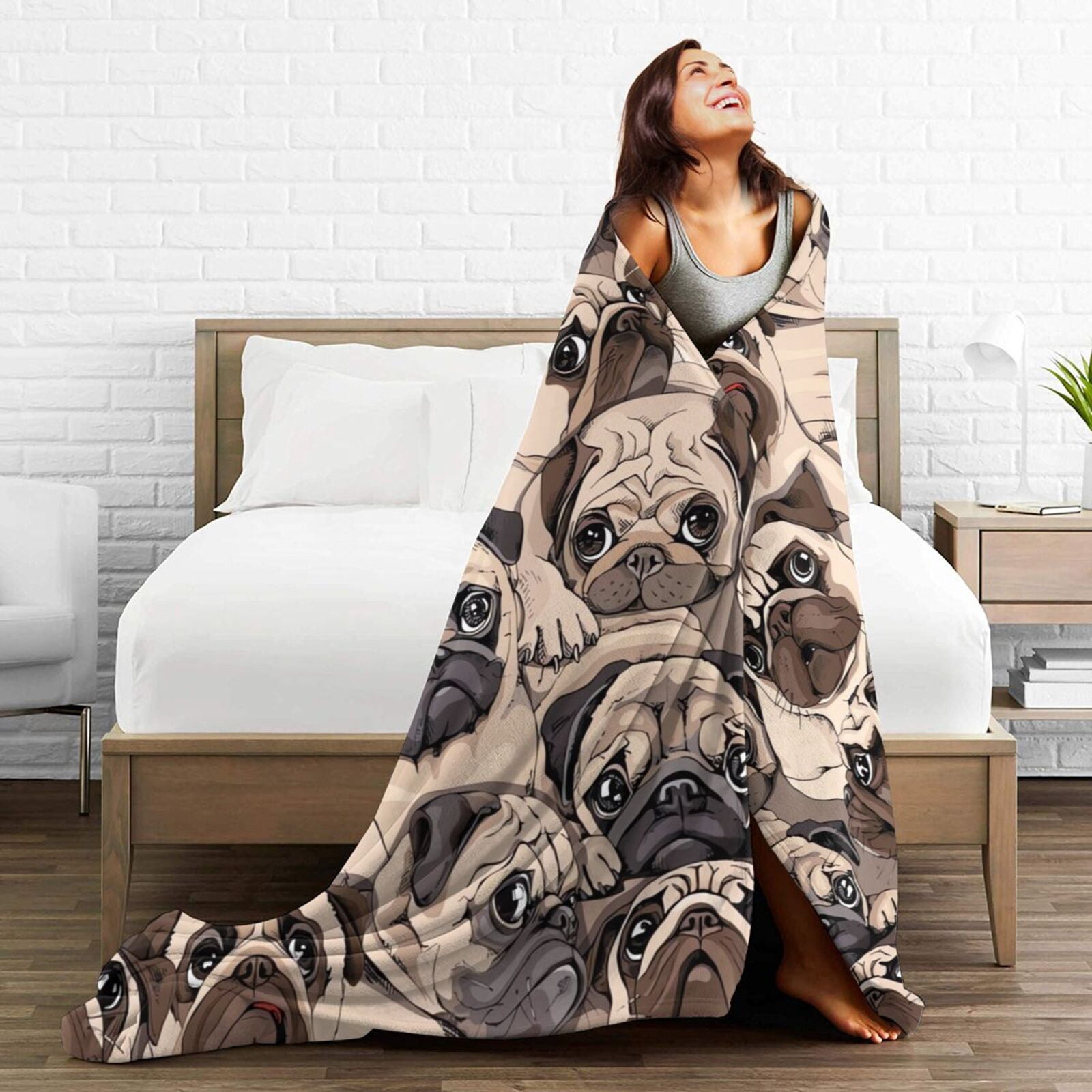 Wijzvio Pug Dog Throw Blanket Soft Fuzzy Fleece Blanket For Couch Bed Living Room Decoration 50"X40"