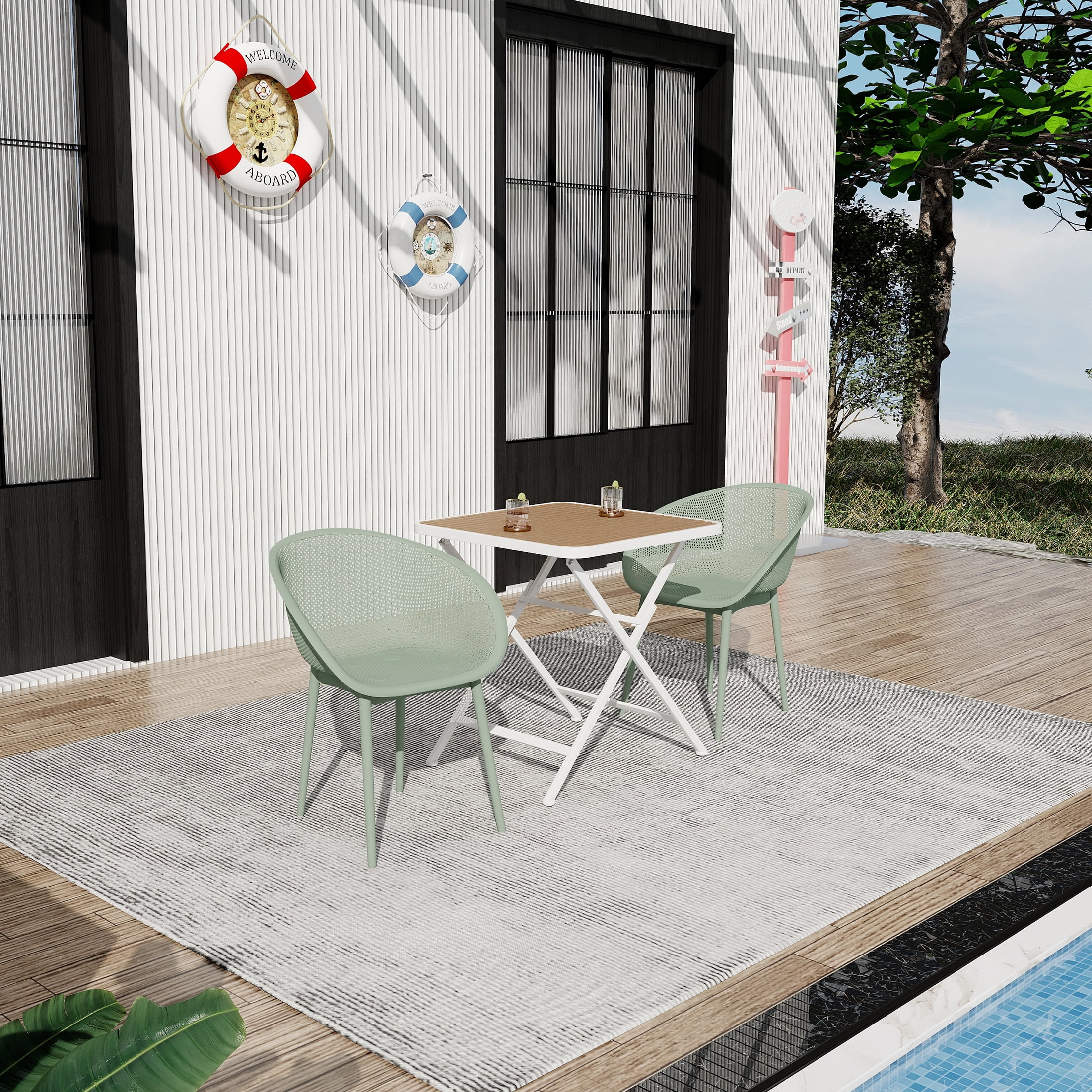 Plastic Lounge Chair, 2 Pack Lightweight Leisure Chair for Patio Beach Garden Backyard, Pale Green