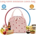 thumbnail image 3 of Livhil Corduroy Lunch Bag for Women, Reusable Cute Lunch Tote Bag Insulated lunch Bag for Work Picnic, Pink Strawberry, 3 of 10