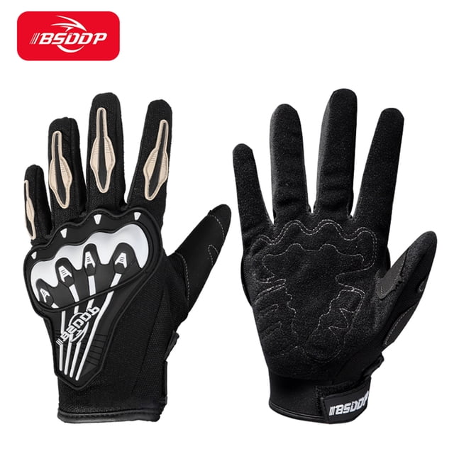 BSDDP RH-A0123 Full Finger Motorcycle Gloves with PVC Shell Knuckle Protection, Non-Slip Palm Grip, Adjustable Wrist Fastener Tape & Palm Shock Cushion - Breathable Mesh Construction, Available in
