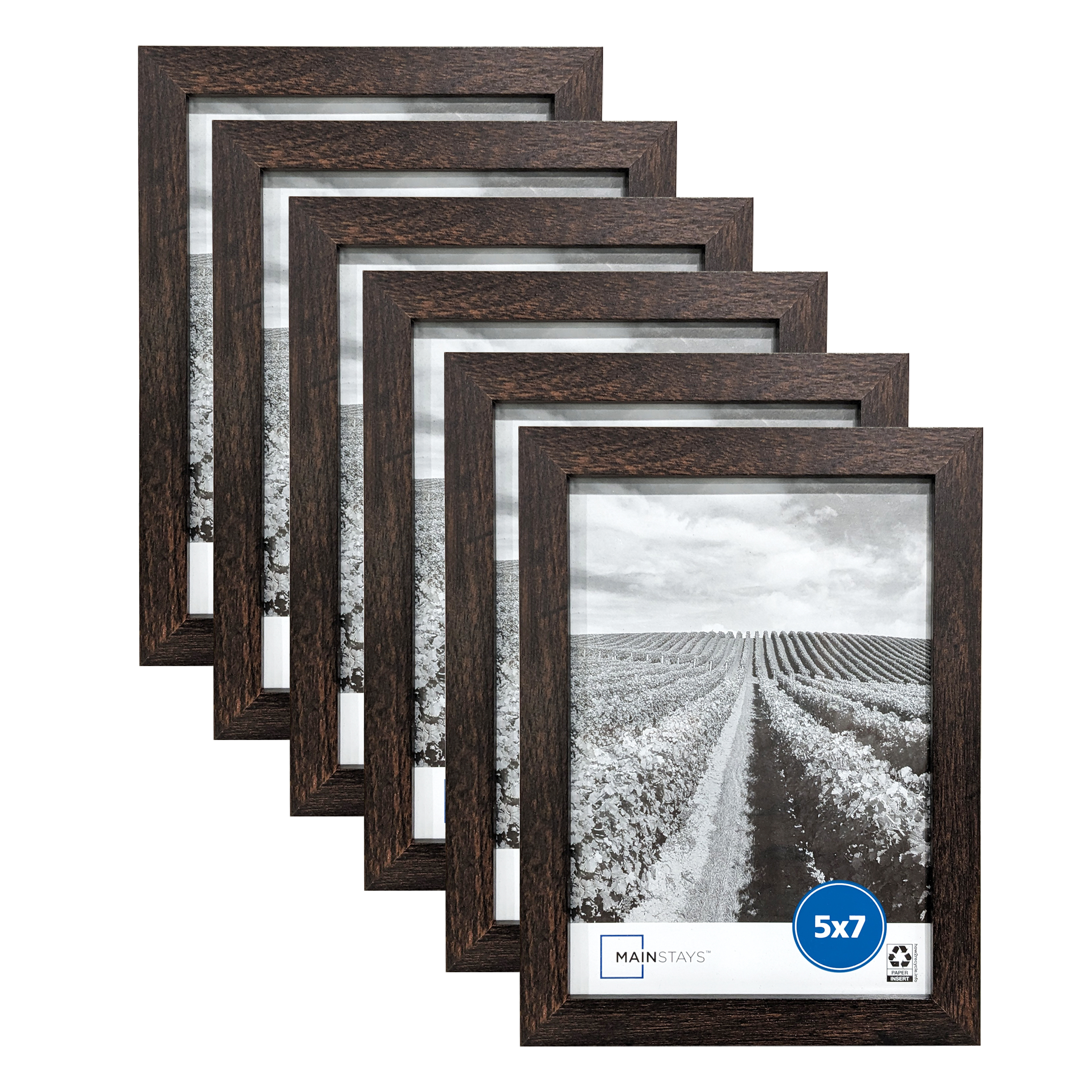 (2 pack) (2 pack) Mainstays 5x7 Linear Gallery Wall Picture Frame, Brown, Set of 6