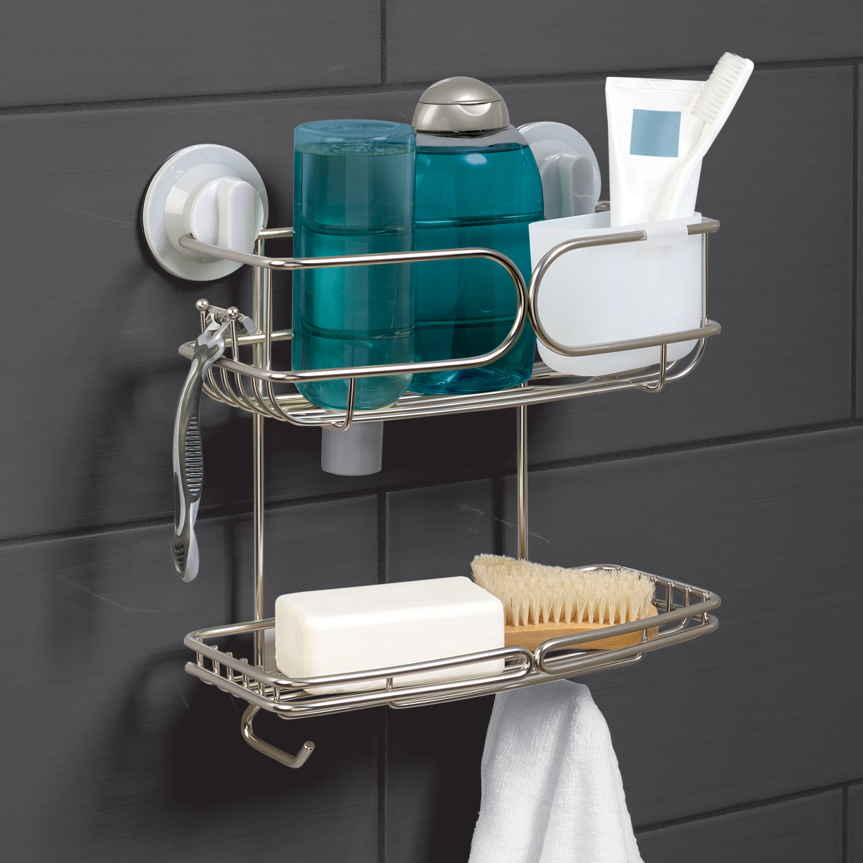 Zenna Home No Rust Shower Caddy, Adhesive or Suction Mount, Power Grip Pro, 2 Shelf, Stainless Steel