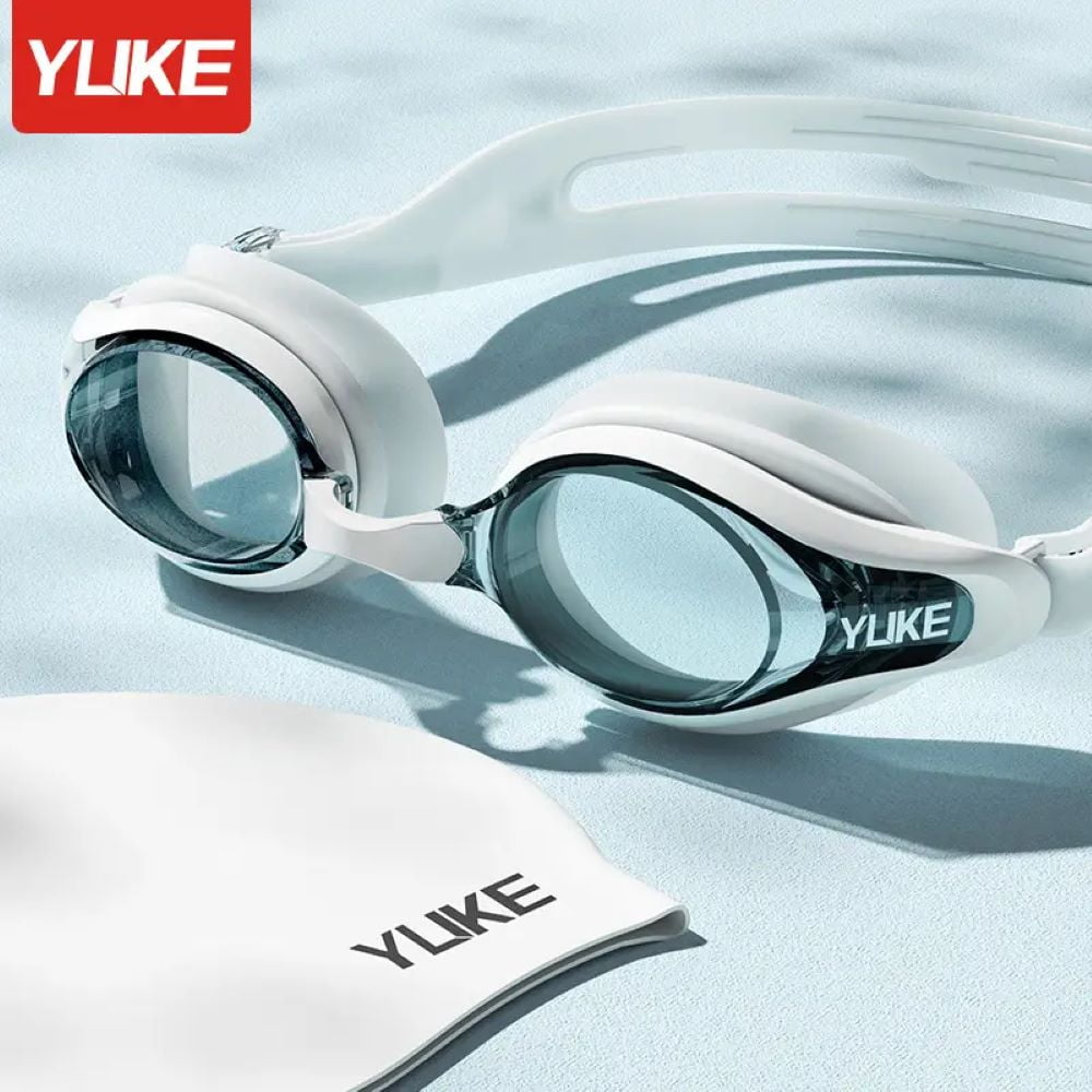 YUKE Swimming Goggles Anti fog UV Protection Adult Medium White Earplugs