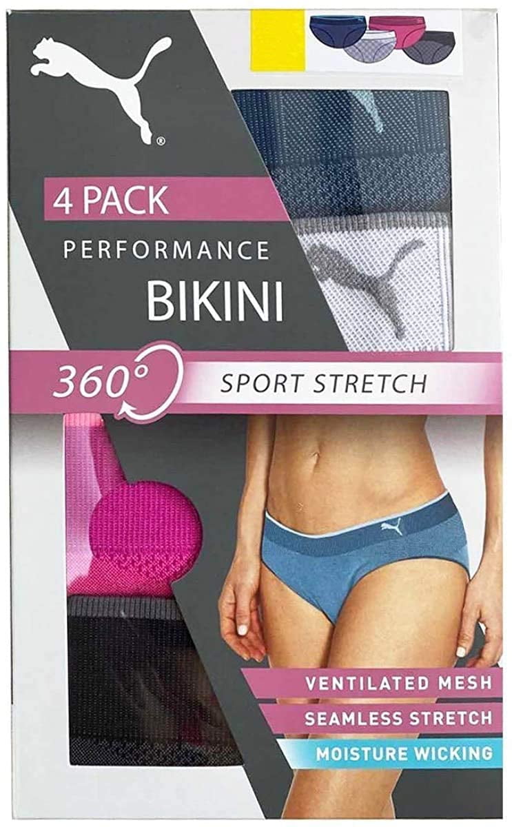 PUMA Womens Sports Stretch Bikini 4 Pack Blue/Grey/Pink/Black Small :  : Clothing, Shoes & Accessories