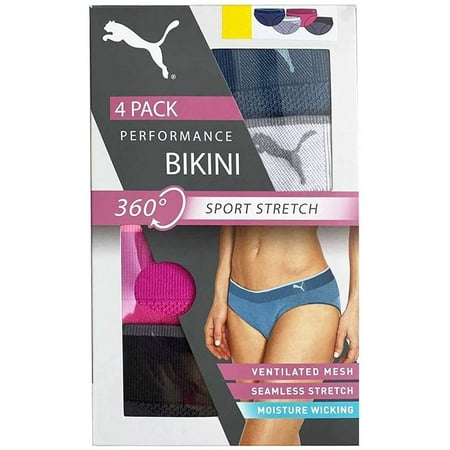 Puma Sport Stretch Performance Bikini - 4 Pack, Blue/Grey/Pink/Black SMALL - NEW
