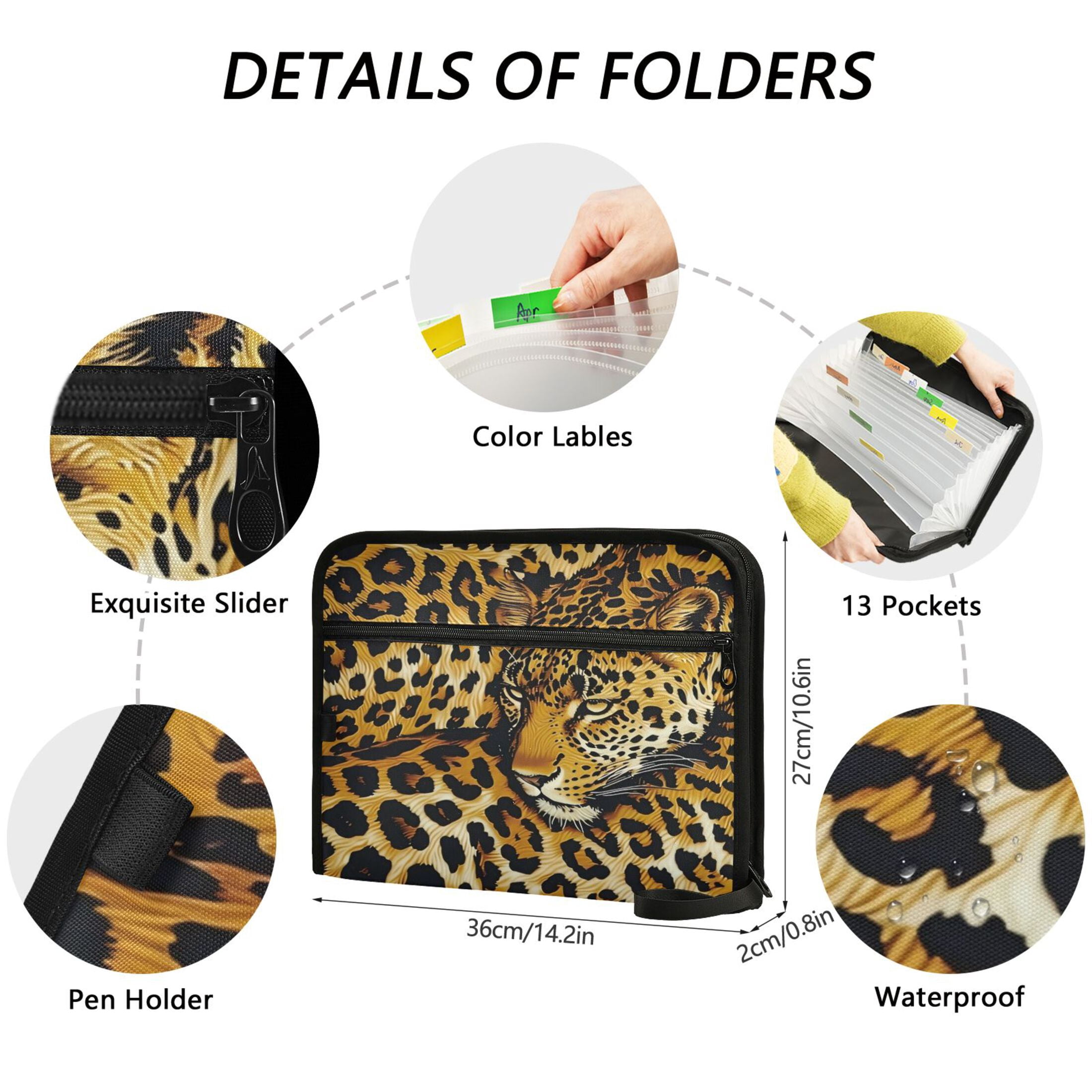 Organ Folder 14.2 x 0.8 x 10.6 Inches 13 Separate Pockets A4 Size Documents Folder A Sort Storage File Manager For The Home Office Yellow Leopard