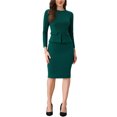 thumbnail image 1 of Vestido de trabajo ajustado de peplum para mujer INSPIRE CHIC, cuello redondo, de manga larga, cintura alta, midi, talla XL, verde oscuro, 1 of 6