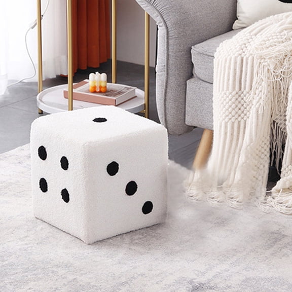 Dice Design Cube Foot Stool, Soft Comfortable Warm Sturdy Base Stool Solid Wood Simple Warm Foot Rest Stool Decoration for Home Living Room Bedroom[White 20x20x20cm]