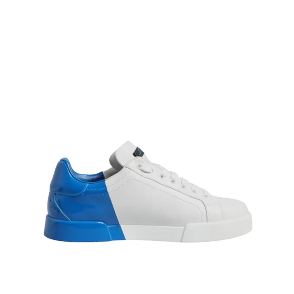 Dolce & Gabbana Logo en Cuir Blanc Bleu Espadrilles Basses Chaussures pour Hommes Authentiques
