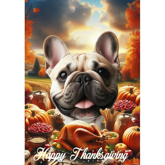 French Bulldog Cream - Best of Breed Thanksgiving Outdoor House Flag 28" x 40" Mailbox Flag Dog Flag