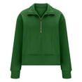 thumbnail image 3 of FAVIPT Womens Zip Up Sweatshirt 3 Quarter Zip Lapel Solid Tops Oversized Quilted Casual Loose Pullover Fall Fashion 2025 Outerwear Green,L, 3 of 5