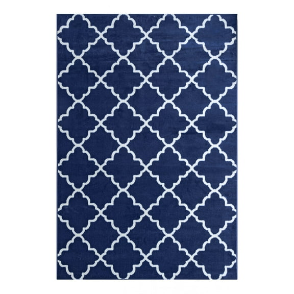 Furnish My Place Indoor Contemporary Trellis Rug with Jute Backing - 5 ft. x7 ft. 5 in., Blue, Modern Geometric, Area Rug for Living Room, Bedroom, Hallway