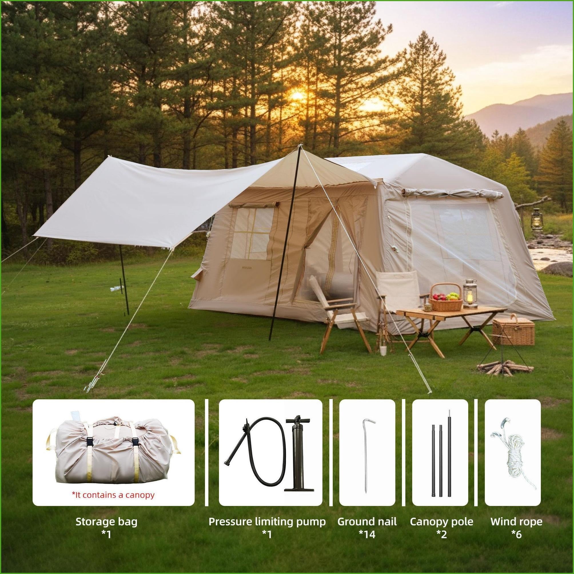 Tents | Tienda de campaña | 4-8 Person 4-Season Inflatable Tent, Waterproof for Outdoor Camping Glamping | oxford fabric